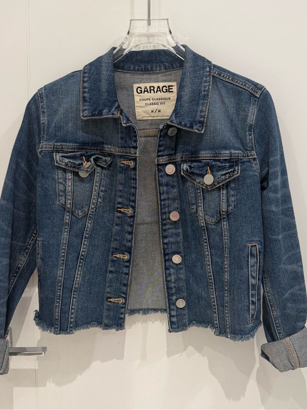 Garage Wimens Medium Blue Denim Jacket with Frayed Hem